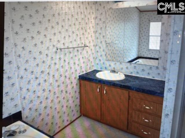 Master bathroom cabinets & sink with a Mirror over vanity.