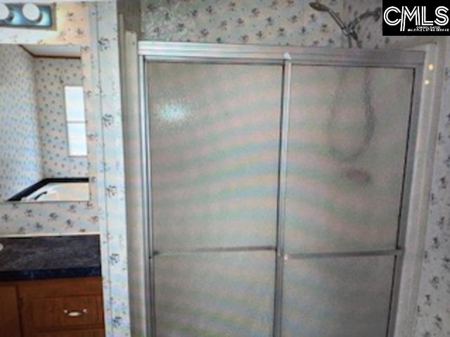 Vanity/Mirror to the left, Shower